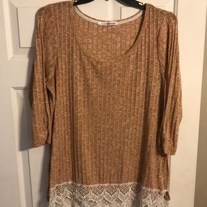 Tan tunic with crochet hem